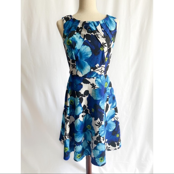 AB Studio Strapless Royal Blue and Black Floral Dress - Picture 1 of 7
